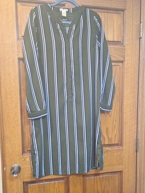 Esley Olive Green Striped Midi Dress